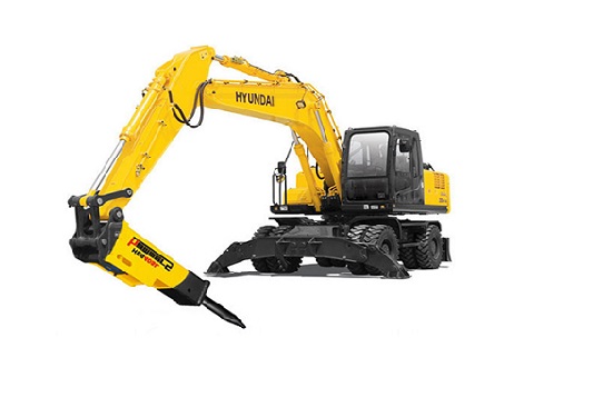 Экскаватор колесный Hyundai c гидромолотом